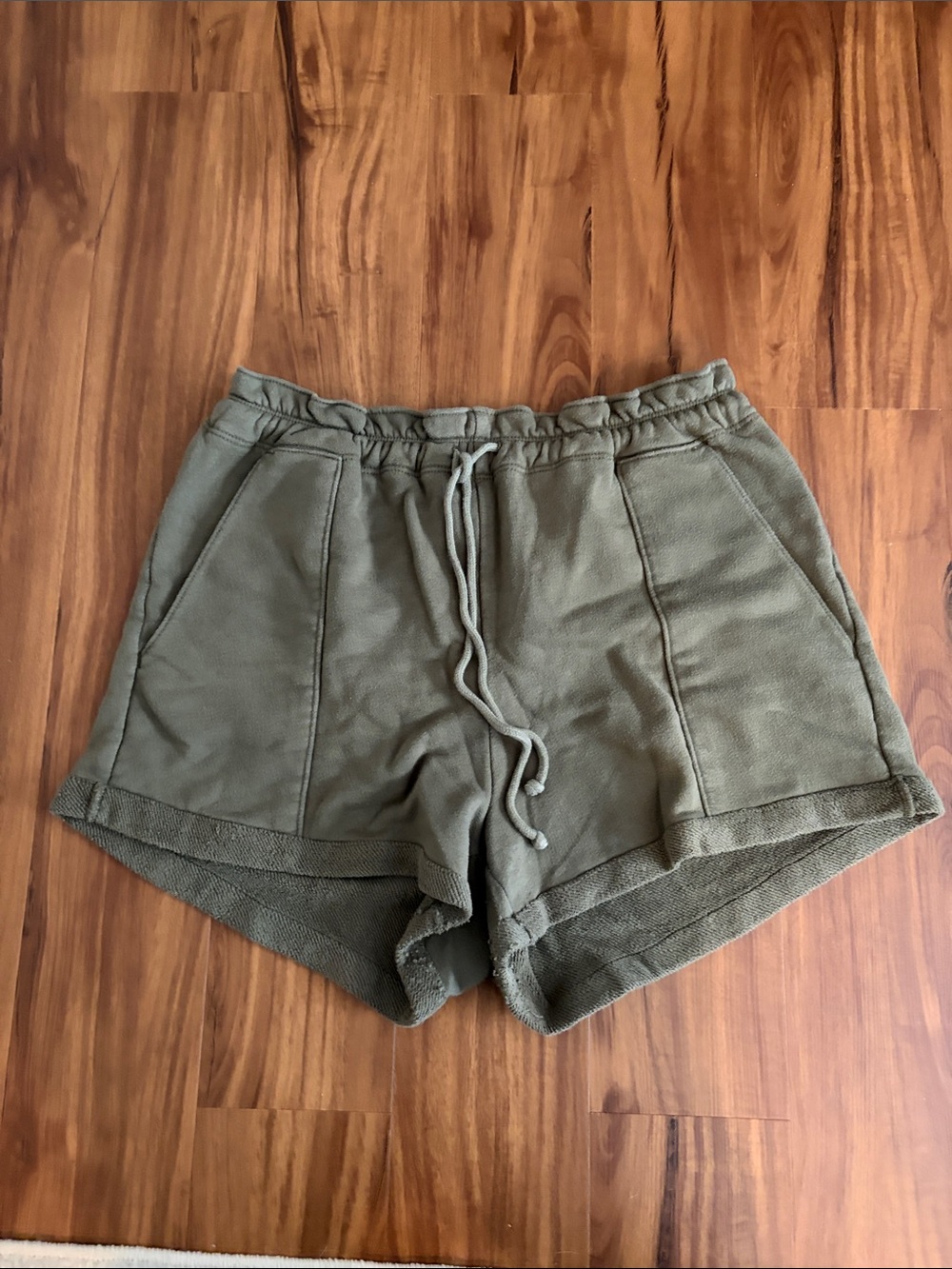 Abercrombie & Fitch Olive Green Terry Drawstring Athletic Shorts